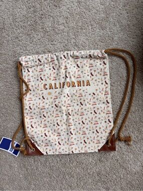 California Print Canvas Drawstring Backpack - Cream & Rust